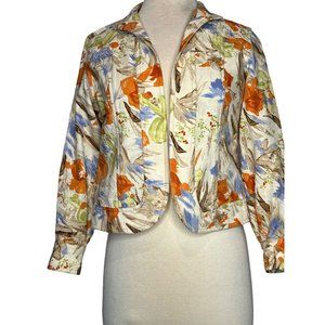 COLDWATER CREEK Women's Blazer Jacket  Petite 4  Long Sleeve Floral Orange Blue